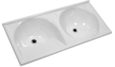 Tanque Duplo em Mármore Sintético 112x53cm Branco Gelo