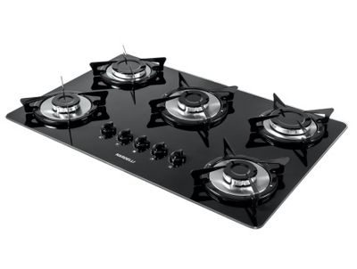 COOKTOP 5 BOCAS EM VIDRO PRETO