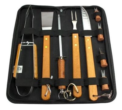 Kit Churrasco em Aço Inox 10 Peças c/ Estojo