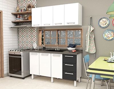 Gabinete De Aço Para Pia Venus Flat 1,50cm Branco Com Preto