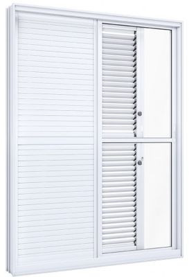 Porta Alumínio Laminada De Correr Lateral De Balcão Veneziana 214,5x150cm Direita Branca