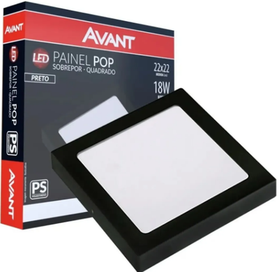 Painel Led De Sobrepor 22x22cm 18w 6500k Preto