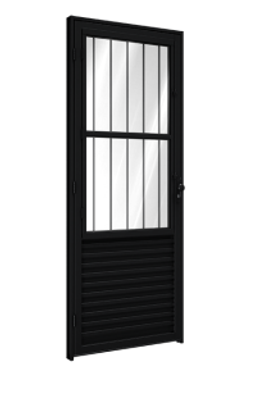 Porta Alumínio Laminada Veneziana De Giro Com Grade 215x85cm Direita Preta Porta Alumínio Laminada Veneziana De Giro Com Grade 215x85cm Direita Preta