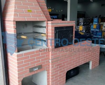Churrasqueira 4 Espetos Forno Fogão A Lenha 3 Em 1 Lisa Vermelha