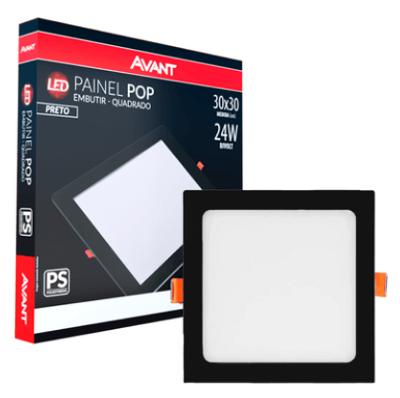 Painel Led De Embutir 30x30cm 24w 6500k Preto