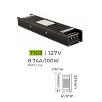 Fonte driver Dimerizavel IP20 12Vdc 100W/8,3A de alimentação para Fita Led Nordecor