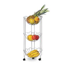 Fruteira de Chao Aramado Redonda com 3 Andares com Rodinhas 67x30cm de Diametro