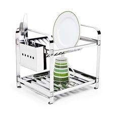 Escorredor de Louças 12 Pratos com Porta-Talheres Inox - Mak-Inox