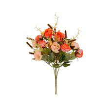 Buquê Camélia Artificial X13 Laranja Salmão Outono 31cm - Florarte