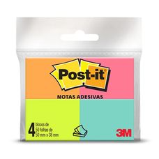Blocos de Notas Adesivas Post-it 3M 38x50mm 4 Blocos Tropical 50 Folhas Cada