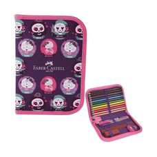 Estojo Escolar Nylon Caveirinhas Rosa 18 Peças