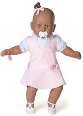 BONECA MEU BEBE NEGRO VESTIDO ROSA