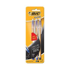 CANETA ESFEROGRÁFICA BIC CRISTAL FINA C/3 UNIDADES AZ/AZ/PTO
