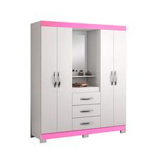 Guarda Roupa Casal 4 Portas 3 Gavetas NT5015 Branco/Rosa - Notável