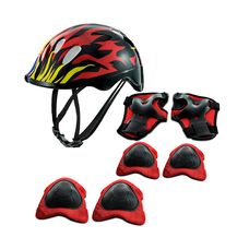 KIT PROTECAO RADICAL C/CAPACETE VERM CHAMAS C/7PCS - ZIPPY TOYS