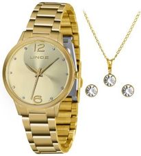 Kit Relógio Lince Feminino Dourado LRGH107L KW40C2KX
