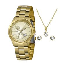 Kit Relógio Lince Feminino Dourado LRGJ107L KX77C1KX