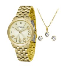 Kit Relógio Lince Feminino Dourado LRGH079L KV27C2KX