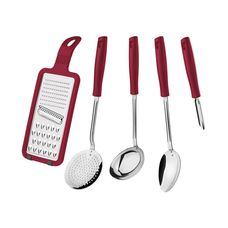 Jogo de Utensílios Inox Easy 5 Peças Vermelho - Tramontina