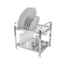 Escorredor Inox 12 Pratos Montado com Porta Talheres