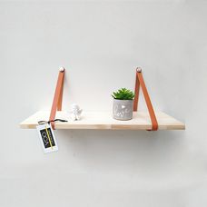 Prateleira Tiras Couro Estilo 40x20cm Branco/Caramelo - Dicarlo