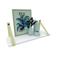 Prateleira Tiras Couro 60x20cm Branco/Bege - Dicarlo