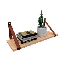 Prateleira Tiras Couro Estilo 40x20cm Pinus/Marrom - Dicarlo