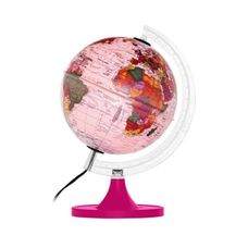 Globo Terrestre Aquarela Rosa Lâmpada Led Base Magenta - Libreria