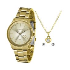 Kit Relógio Lince Feminino Dourado LRGJ117L KY74C1KY