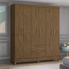 Guarda Roupa Panamá 6 Portas 2 Gavetas Castanho Wood - Moval