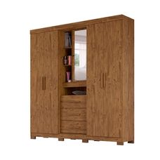 Guarda Roupa Eldorado 4 Portas 3 Gavetas com Espelho Castanho Wood - Moval