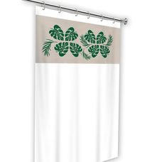 Cortina Box Banheiro 138x198cm Visor com Silk Folhas Vida Pratika