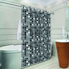 Cortina Box Banheiro 138x198cm com Ilhós Pastilhas Preta Vida Pratika