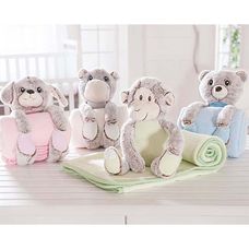 Kit Manta Fleece Infantil com Bichinho de Pelúcia Petit Zoo Azul - Andreza