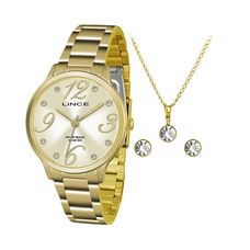 Kit Relógio Lince Feminino Dourado LRGH074L KU43C2KX