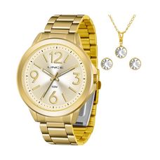 Kit Relógio Lince Feminino Dourado LRGH089L KV50C2KX
