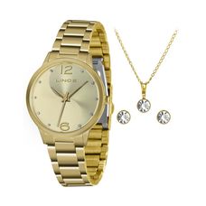 Kit Relógio Lince Feminino Dourado LRGH107L KW40C2KX