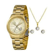 Kit Relógio Lince Feminino Dourado LRGJ107L KX77C1KX