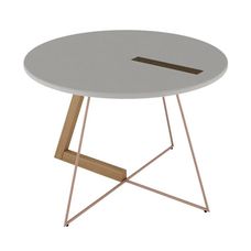 Mesa de Centro Tria 75cm Natural/Off White Brilho/Cobre Rudnick
