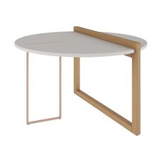 Mesa de Centro Linnea 75cm Natural/Off White Brilho/Cobre Rudnick