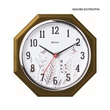 Relógio de Parede Octógno Marrom e Dourado Herweg