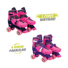 Patins 4 Rodas Paralelas com Luz Feminino G Ajustável 39 ao 42 Unik Toys
