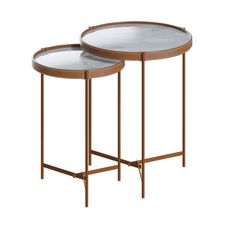 Conjunto de Mesa Lateral Aqua Mármore White/Cobre Imcal