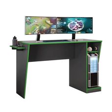Mesa Gamer Cyber Grafite/Verde - JCM Movelaria