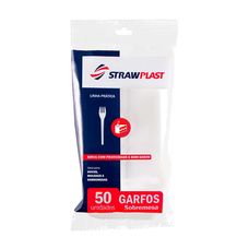 Garfo Sobremesa Strawplast Branco com 50 Unidades