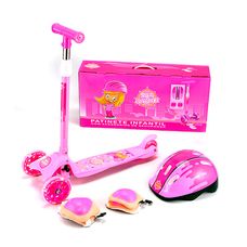 Kit Patinete 3 Rodas + Acessórios de Segurança Unitoys Rosa