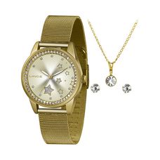 Kit Relógio Lince Feminino Dourado LRGJ120L KY81C1KX