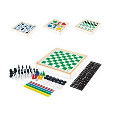 Jogo 6 em 1 Xadrez, Damas, Trilha, Ludo, Dominó e Pega-Varetas - Junges