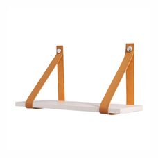 Prateleira Tiras Couro 40x20cm Branco/Caramelo - Dicarlo
