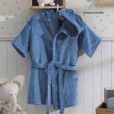 Roupão Infantil em Velour com Capuz Liso Azul GG - Dohler